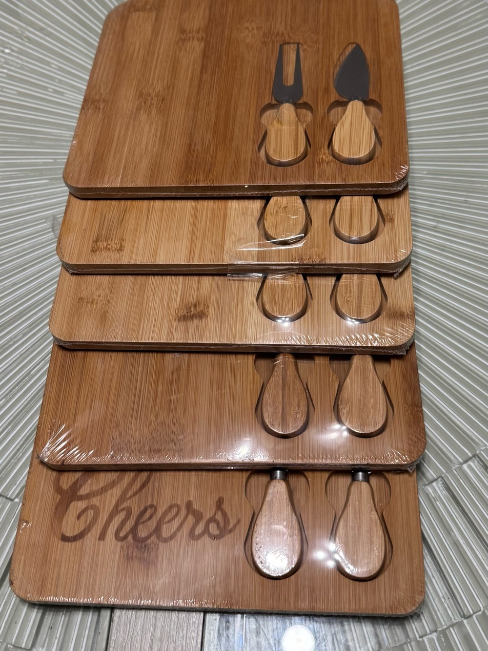 5 pack Natural Bamboo Cheese & Appetizer Board Set - Brown